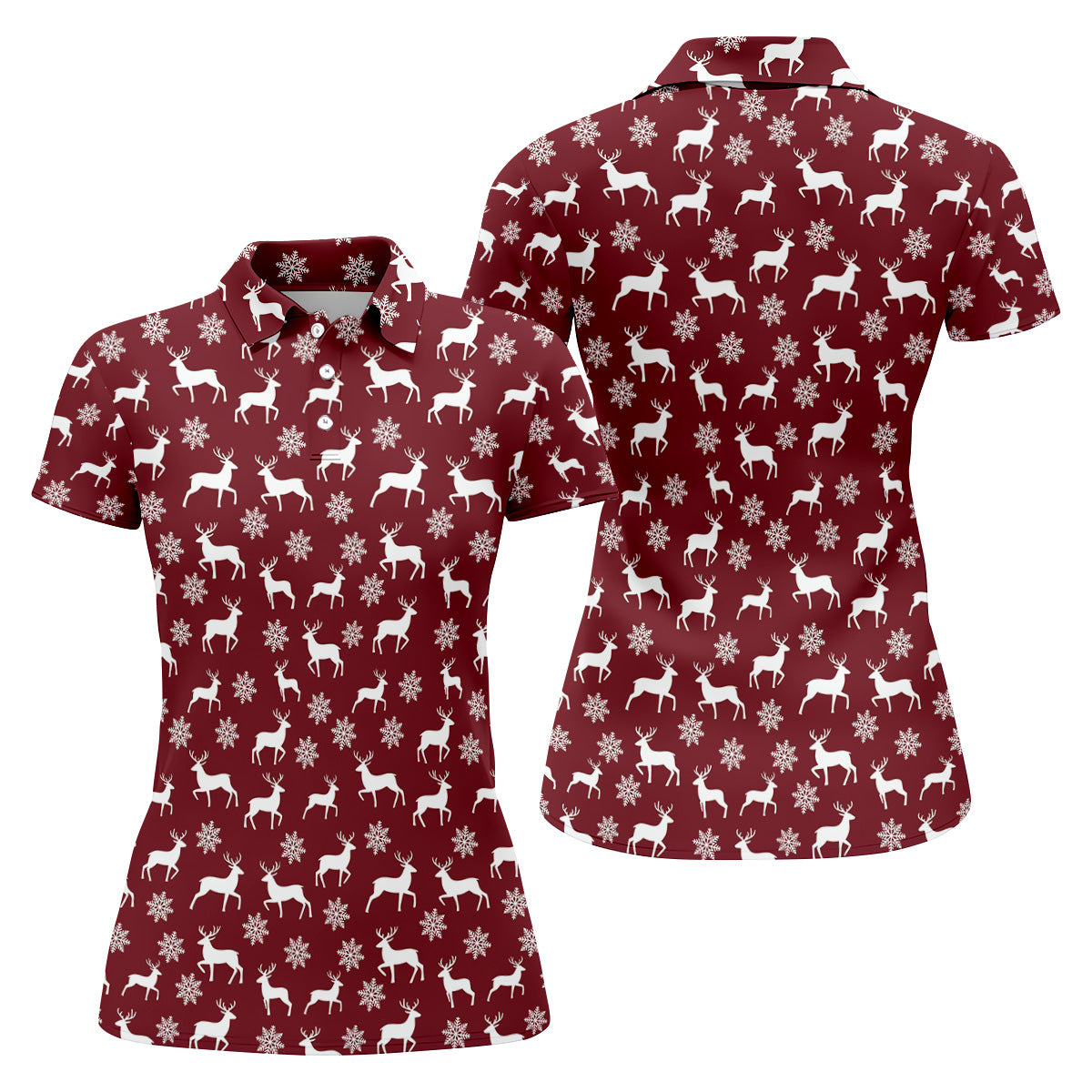 Reindeer Christmas Maroon Golf Shirt, Christmas Golf Shirt, Golf Shirt For Women, Ladies Golf Polos