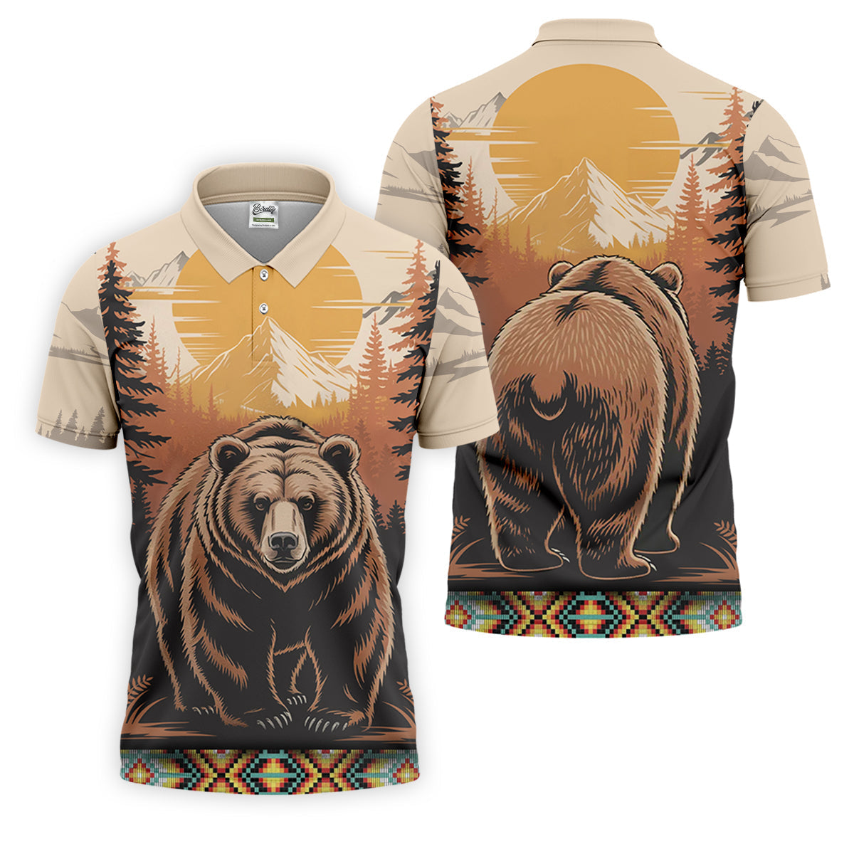 Native Heritage Wild Bear Golf Tops For Men, Native American Ancestry Polo Shirt Men, Indigenous Peoples Month