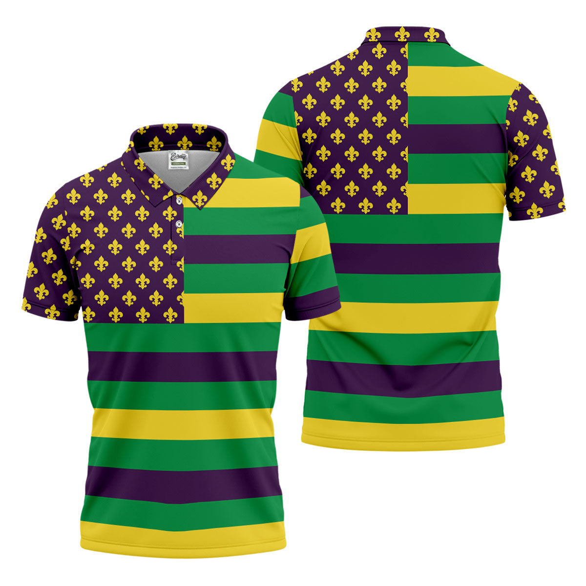 Mardi Gras Flags Fleur De Lis Purple Green Gold Golf Tops For Men, Polo ShirtFor Men, Golf Shirts For Men