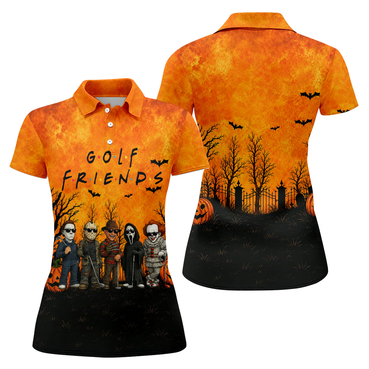 Halloween Golf Friends Hawaiian Golf Shirt, Women’s Golf Polo, Golf Shirts For Women