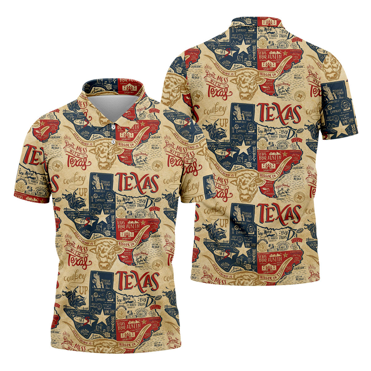 Don't Mess With Texas Western Theme Old West Golf Tops For Men, Polo Shirt Men, Golf Shirts For Men