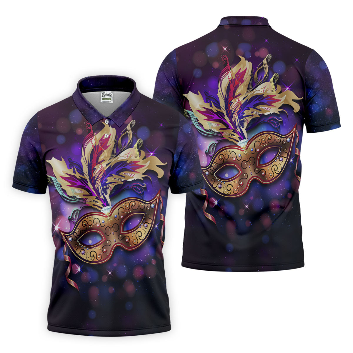 Mardi Gras Mask Feather Ribbon Purple Golf Shirt, Polo ShirtFor Men, Golf Shirts For Men