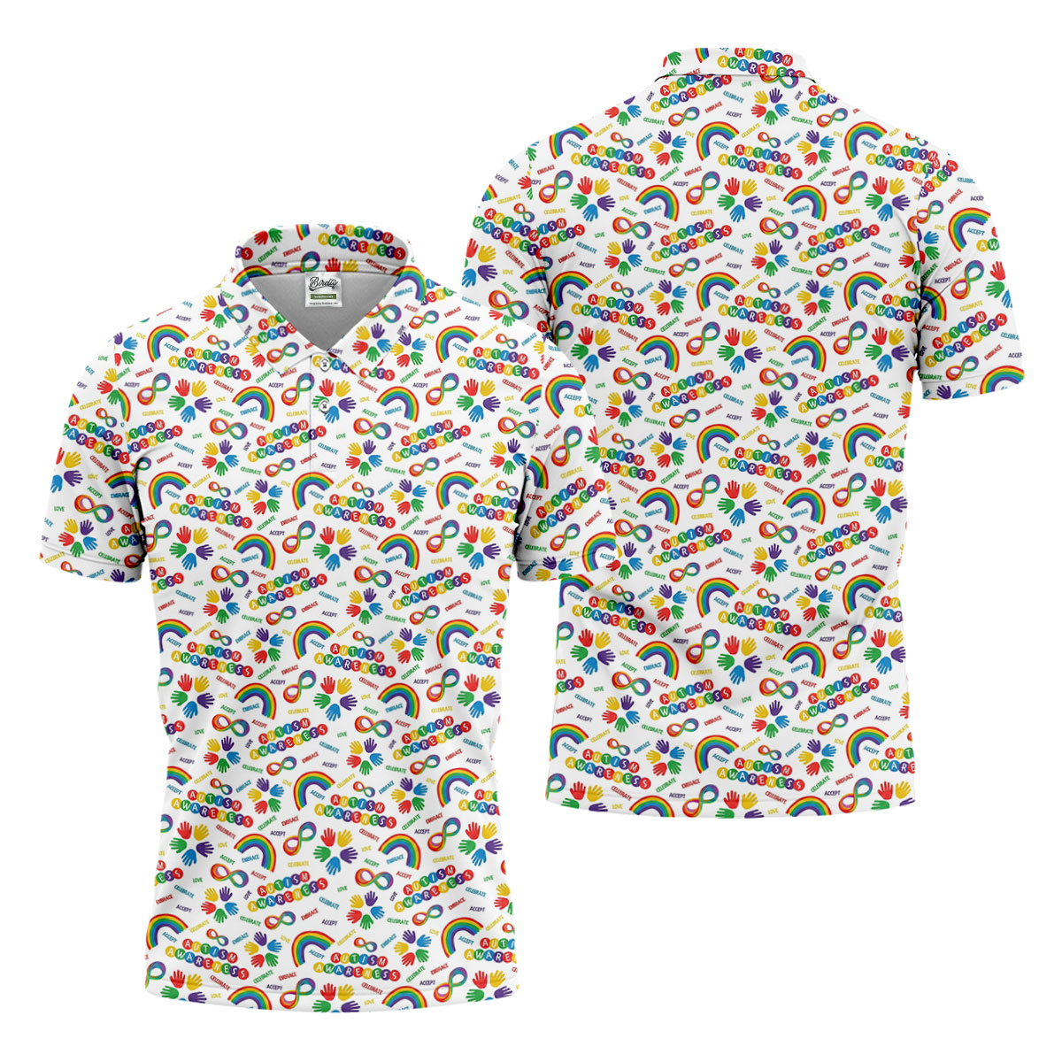 Autism Awareness Rainbow Pattern Colorful Handprints White Golf Shirt, Polo ShirtFor Men