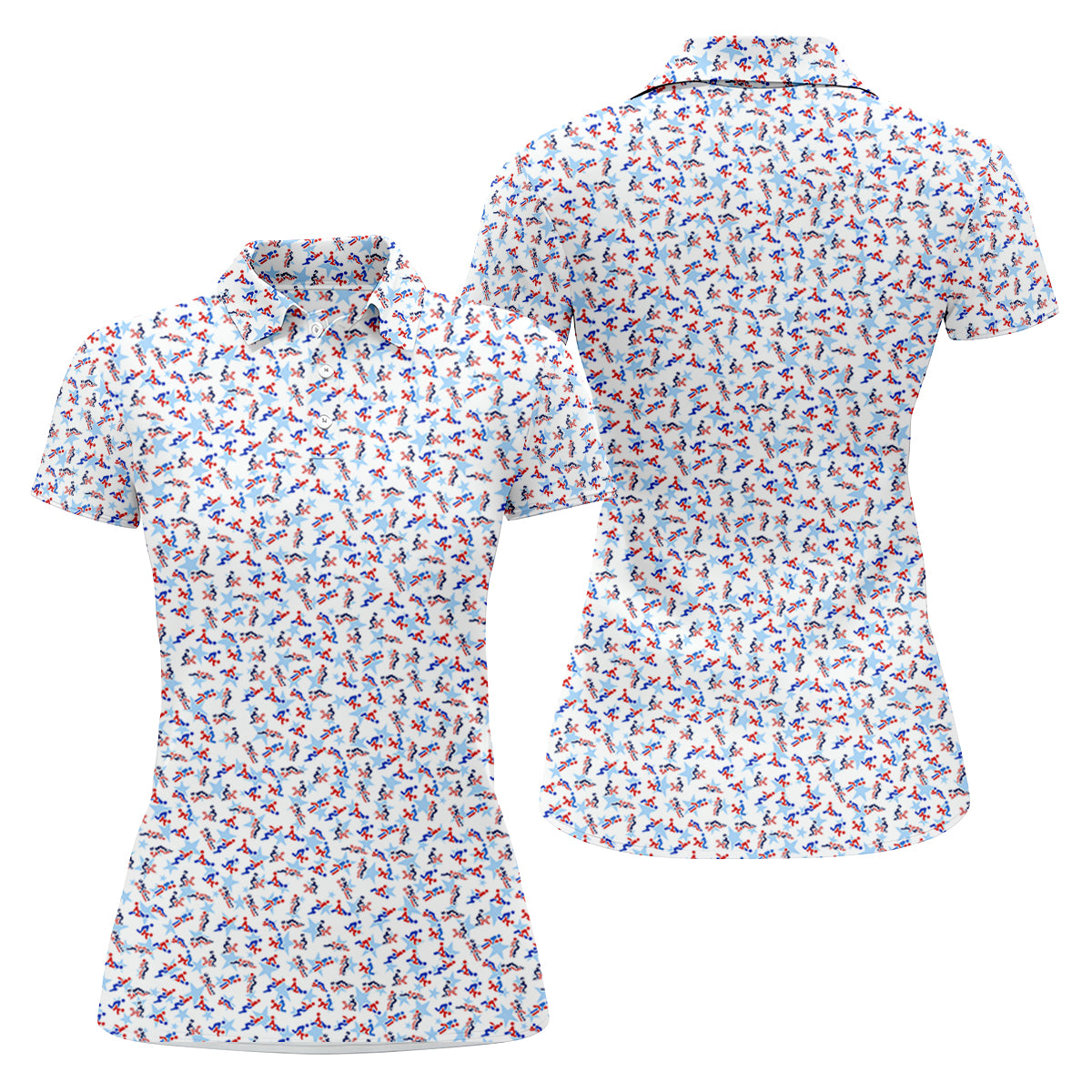 Funny Stick Figure Naughty Couple Red White Blue Ladies Golf Tops, 250th Anniversary Golf Shirt For Women