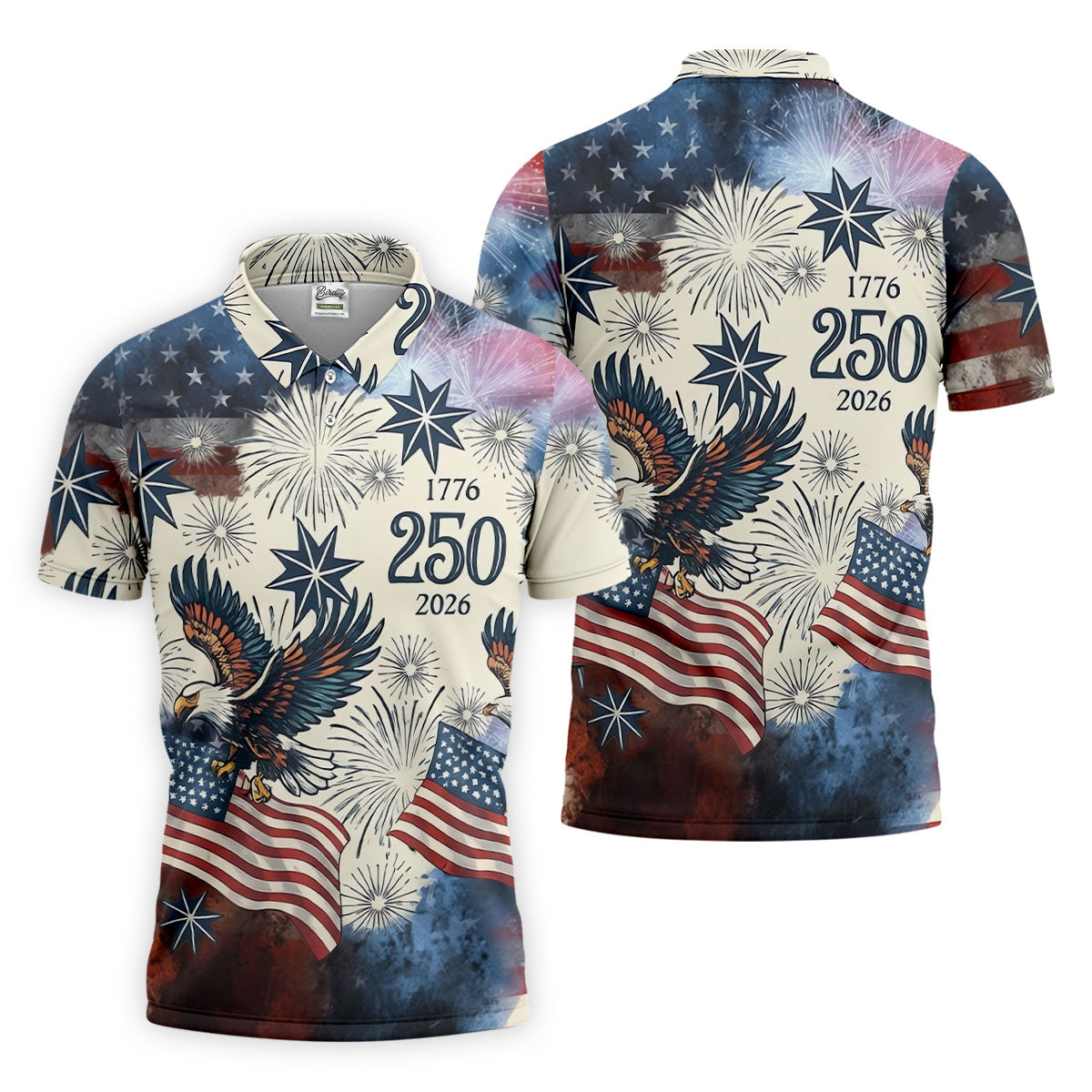 United States 250th Anniversary Patriotic Eagle Vintage Golf Shirt, 4th Of July Golf Shirts For Men