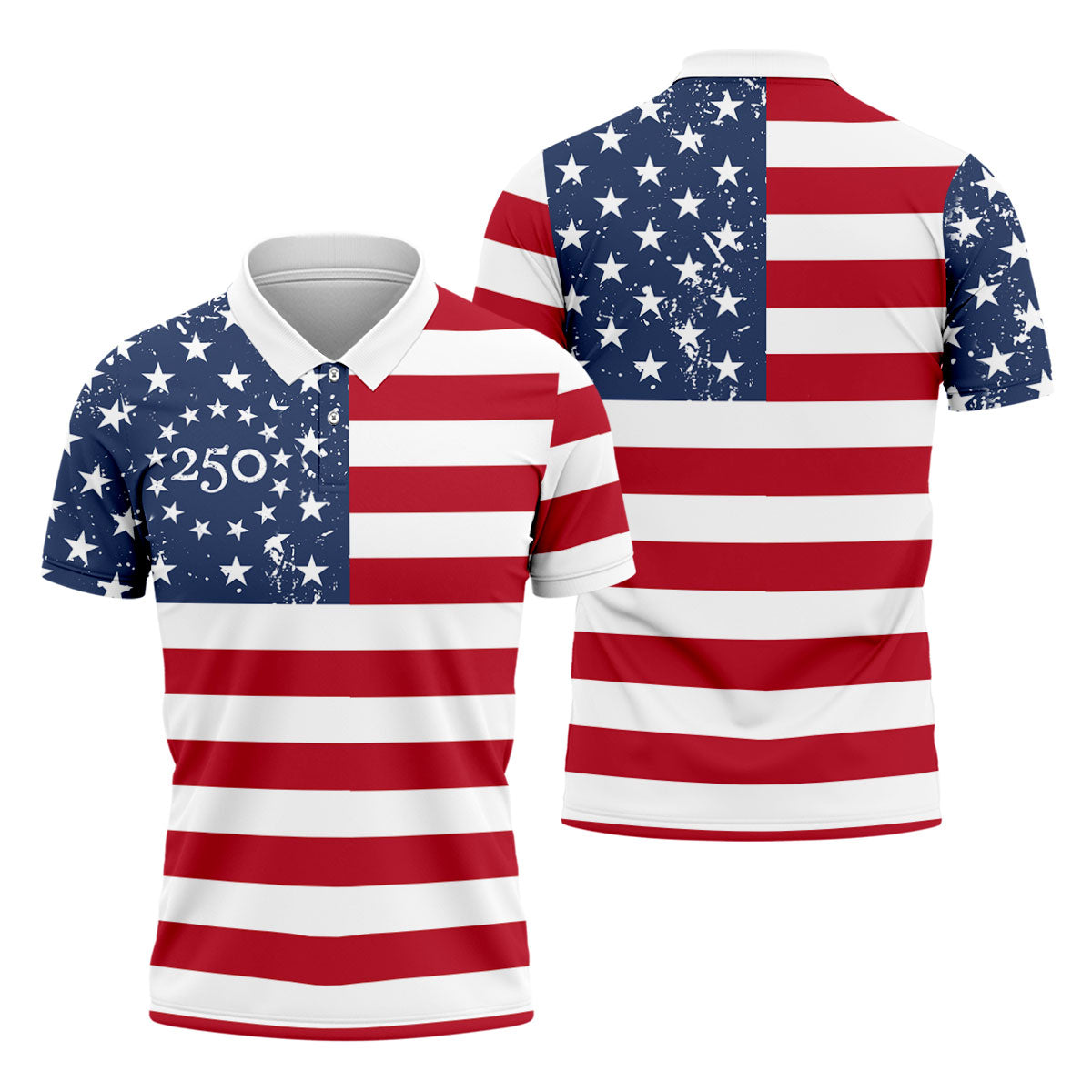 USA Flag Pattern Vintage Golf Shirt, 250th Anniversary Patriotic Golf Shirt, 4th Of July Golf Shirts For Men