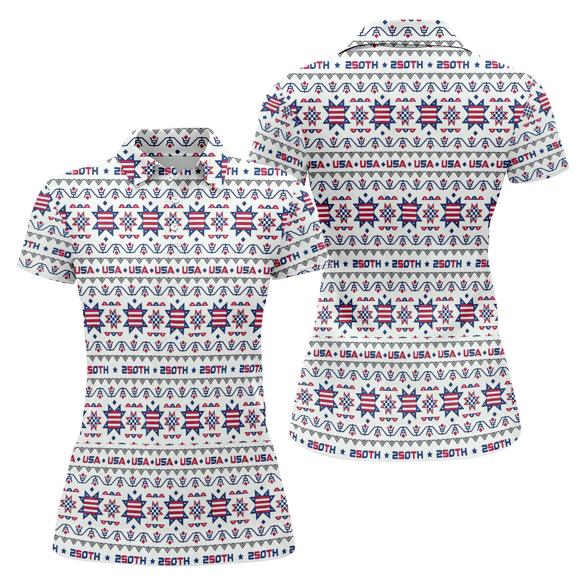 Red White Blue Ohio Star Quilt Pattern 4th Of July Women Golf Top, 250th Anniversary Patriotic Golf Shirt
