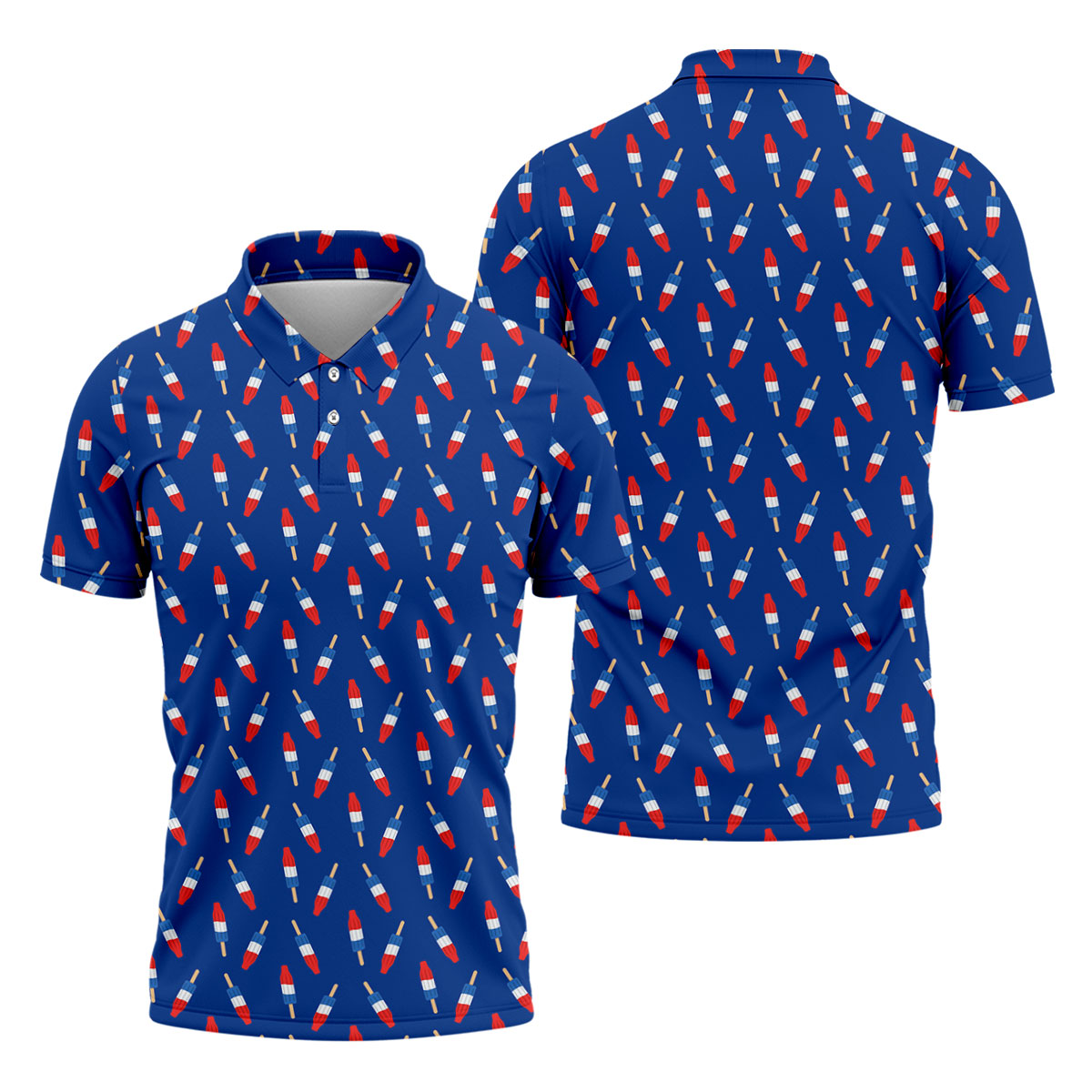Red White Blue Patriotic Popsicles 4th Of July Golf Shirt, 250th Anniversary Golf Shirts For Men