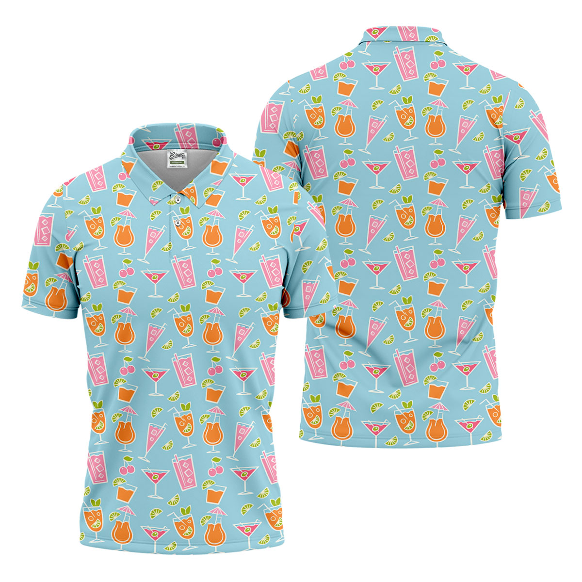 Tropical Cocktail Drinks Pattern Golf Shirt, Mens Golf Shirts, Golf Apparel For Men