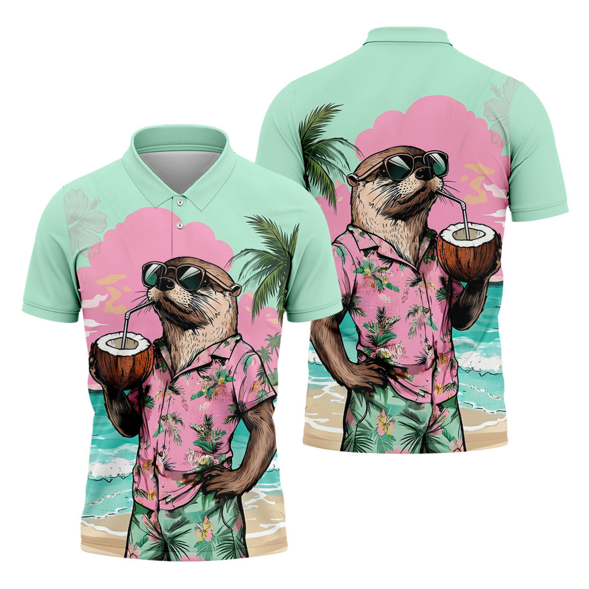 Funny Otter Tropical Summer Hawaiian Golf Shirt, Polo Shirtor Men, Golfing Apparel
