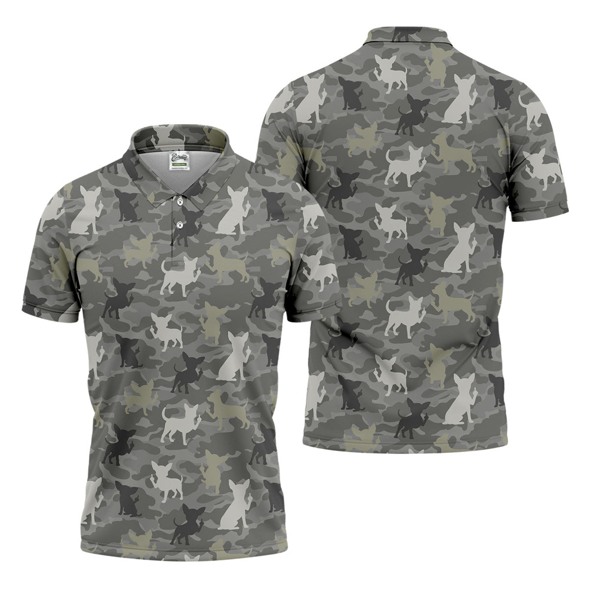 Grey Camo Chihuahua Dog Pattern Golf Shirt, Mens Polo Shirt, Golf Shirts For Men, Performance Golf Shirt