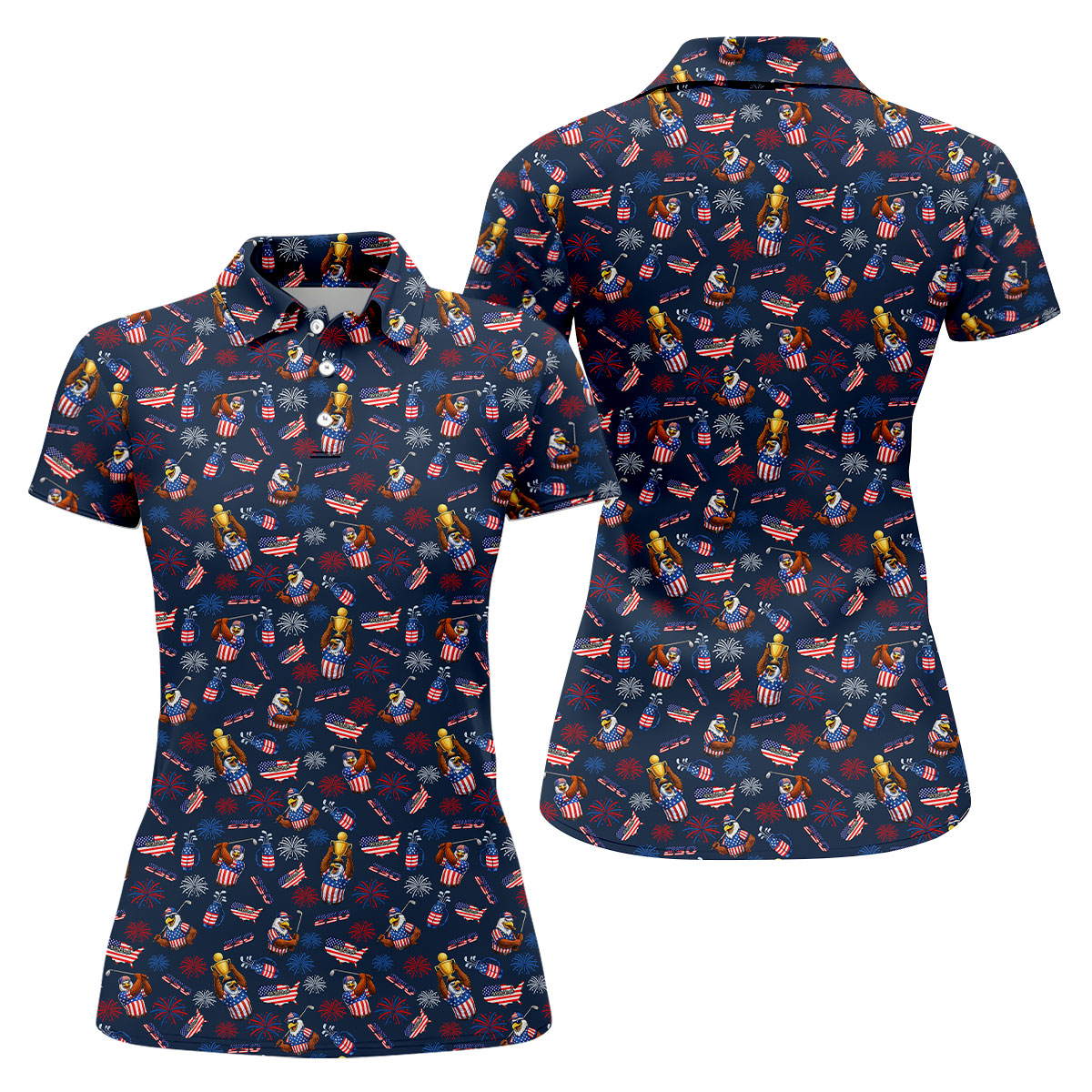 Patriotic Bald Eagle 250 Celebration Ladies Golf Tops, Patriotic 4th Of July Golf Shirt For Women