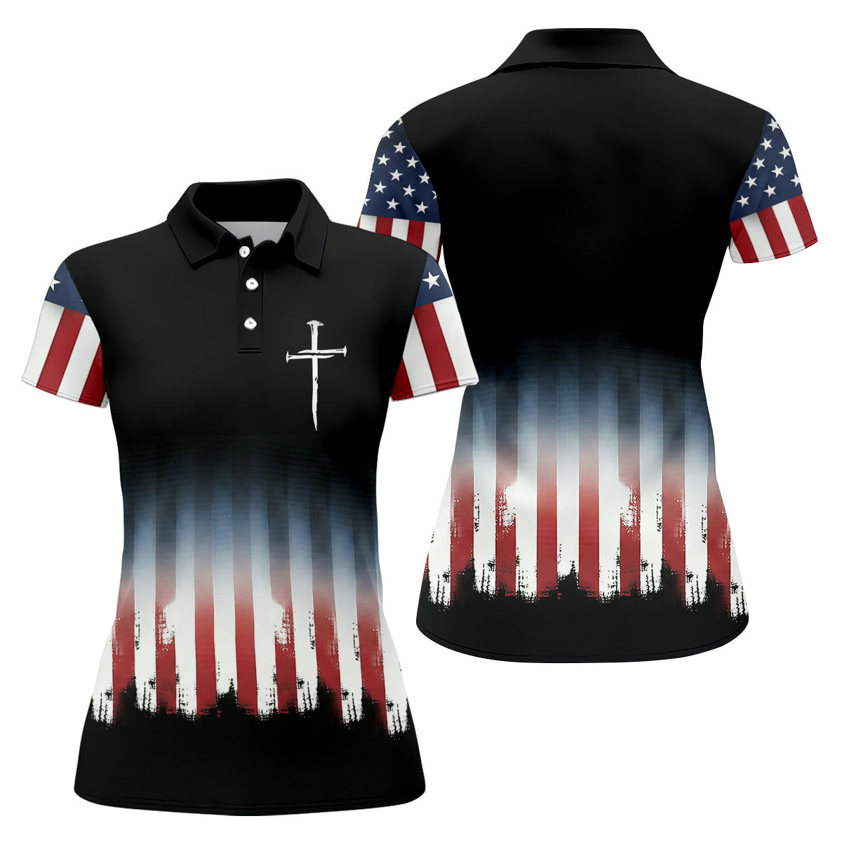 250 Years USA Anniversary 1776-2026 Ladies Golf Tops, Faith Cross Patriotic 4th Of July Golf Shirt For Women