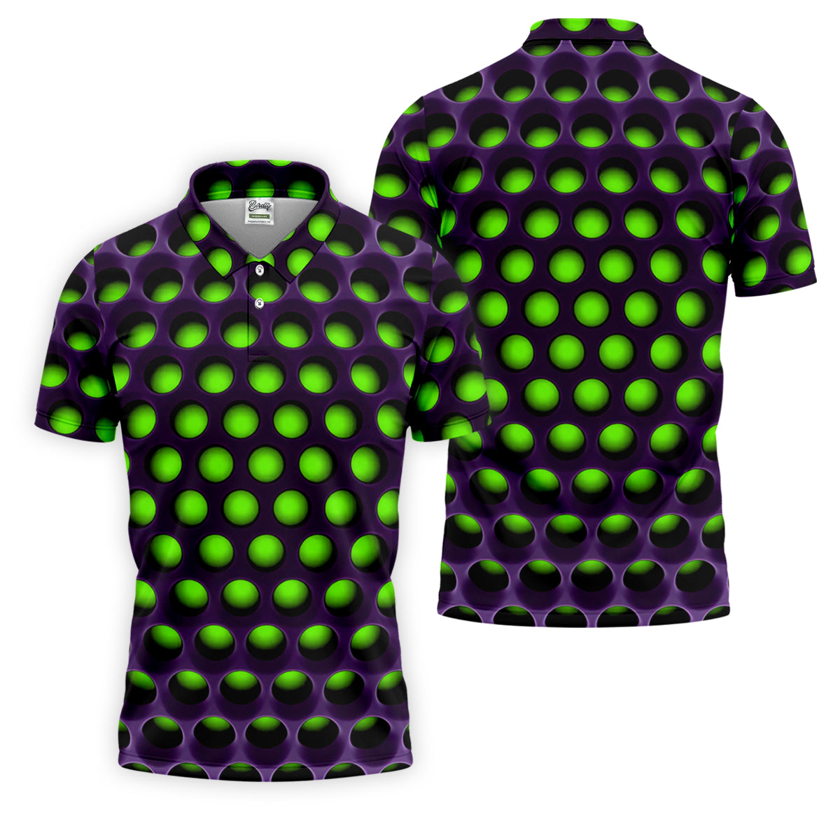 3D Effect Circular Pattern Green Golf Shirt, Cool Golf Outfit, Men's Funny Golf Shirts, Polo ShirtFor Men