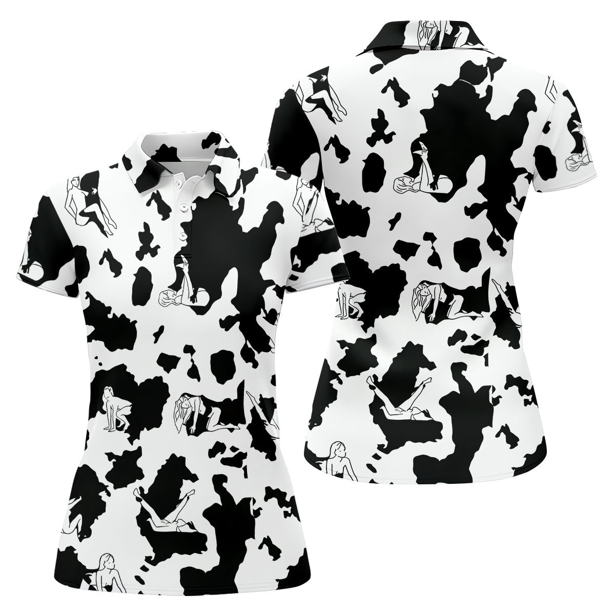Cow Print Golf Shirt, Adult Humor Hidden Pin Up Pattern, Golf Shirt For Women