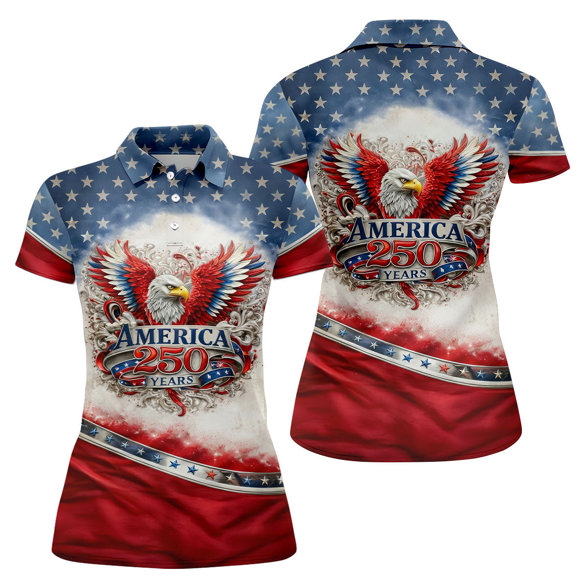 America 250 Years Red White Blue 4th Of July Golf Shirt, Patriotic Golf Shirt, Golf Shirt For Women