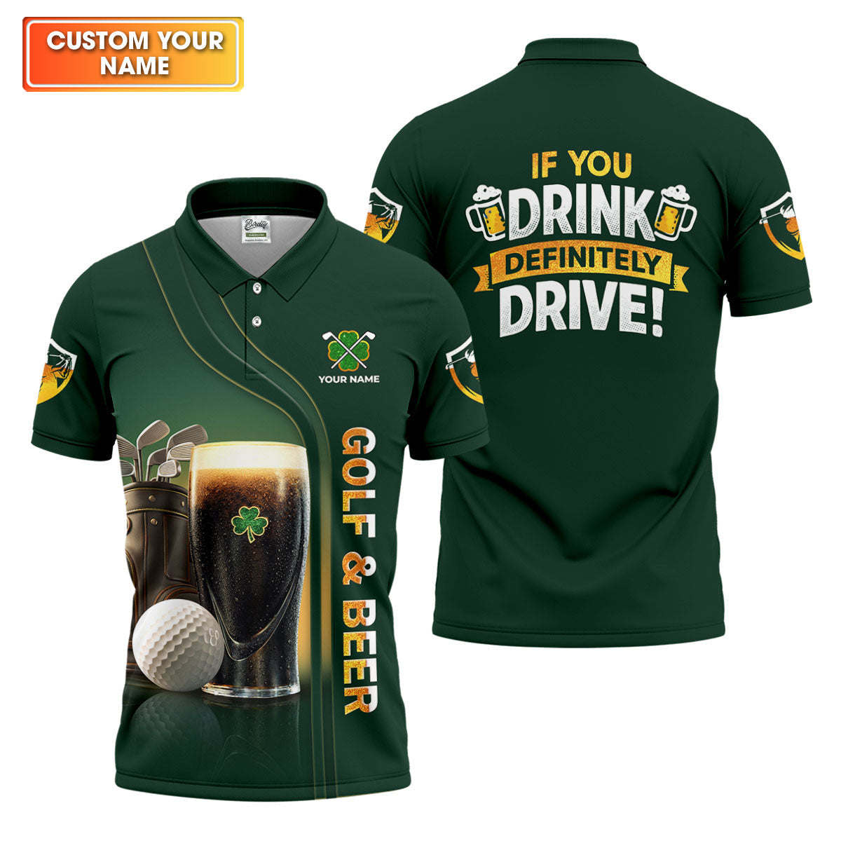 If You Drink Definitely Drive Golf And Beer Black Beer St Patrick's Day Green Golf Tops For Men, Golf Shirts For Men