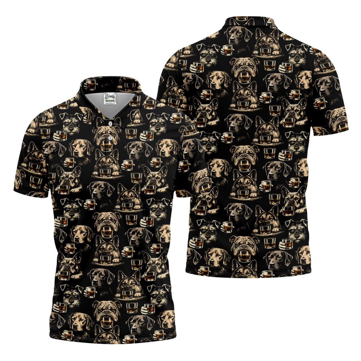 Black Dog Breeds Whiskey Glass Pattern Golf Shirt, Mens Polo Shirt, Funny Golf Shirt, Golf Apparel For Men