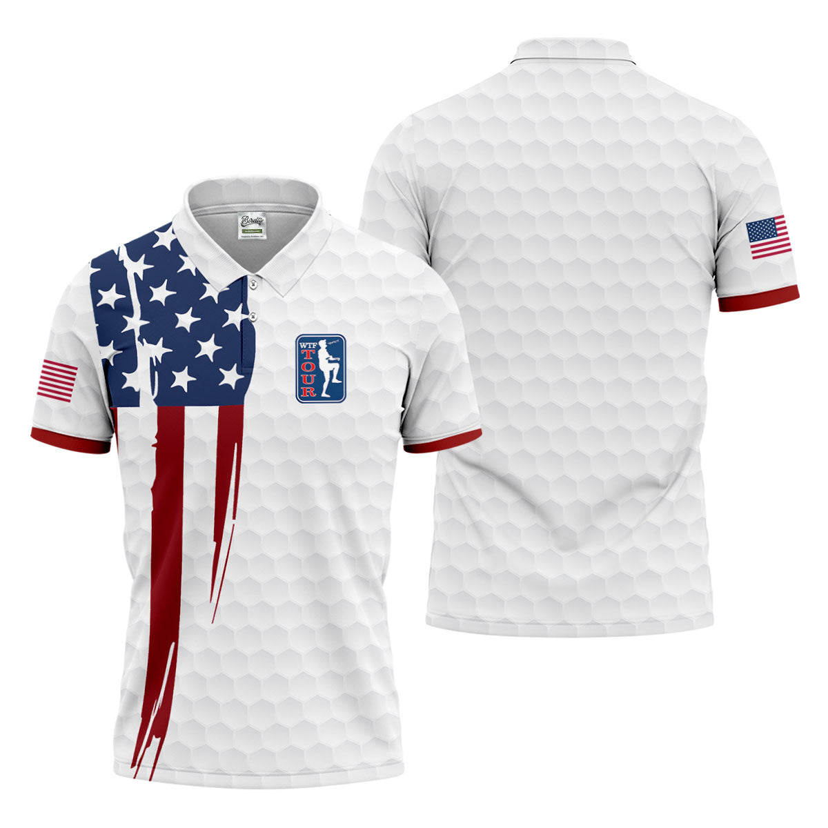 Golf Ball Pattern WTF Tour US Flag 4th Of July Patriotic Golf Shirt, 250th Anniversary Polo ShirtFor Men