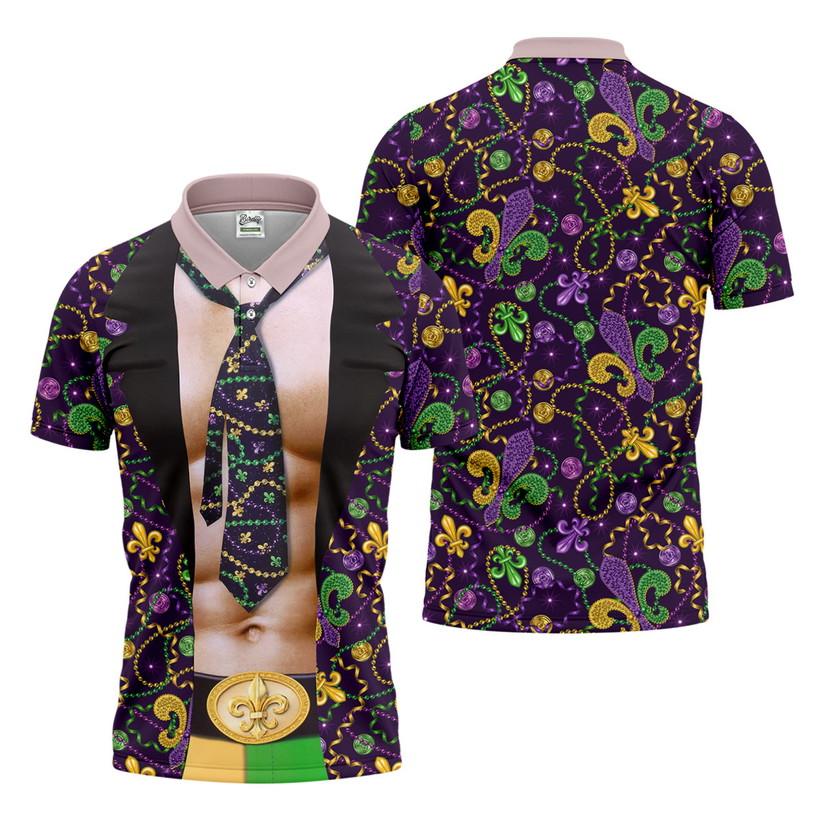 Mardi Gras Purple Green Gold Fleur De Lis Funny Costume Golf Shirts For Men, Men's Funny Golf Shirts