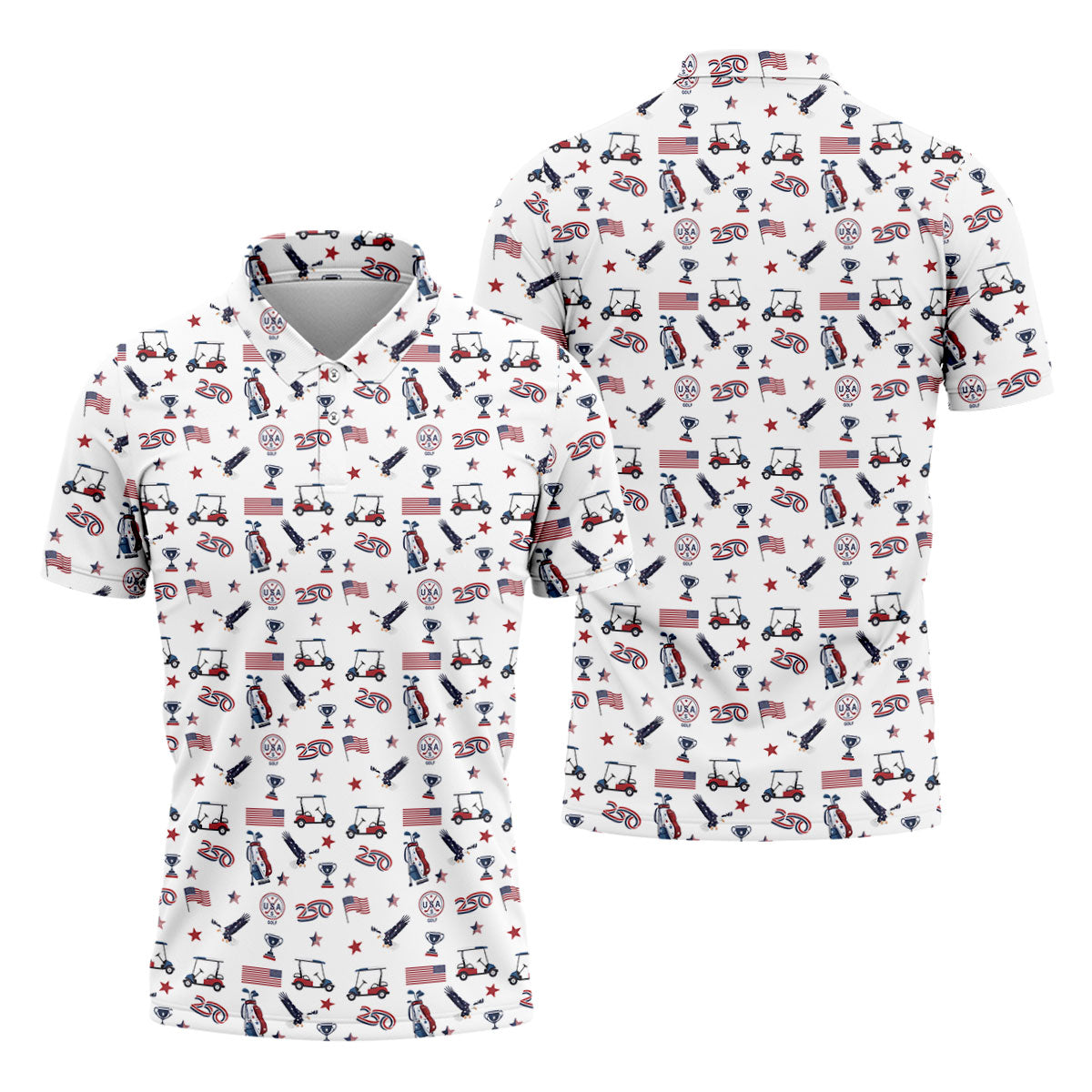 250 Years Golf Pattern Patriotic Golf Shirt, Golf Tops For Men, 4th Of July Golf Shirts For Men