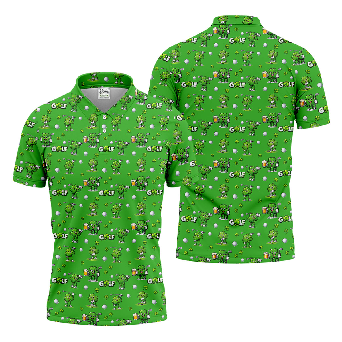 Three Leaf Clover Golf And Beer St Patrick's Day Green Golf Shirt, Fun Golf Shirts For Men, Polo ShirtFor Men