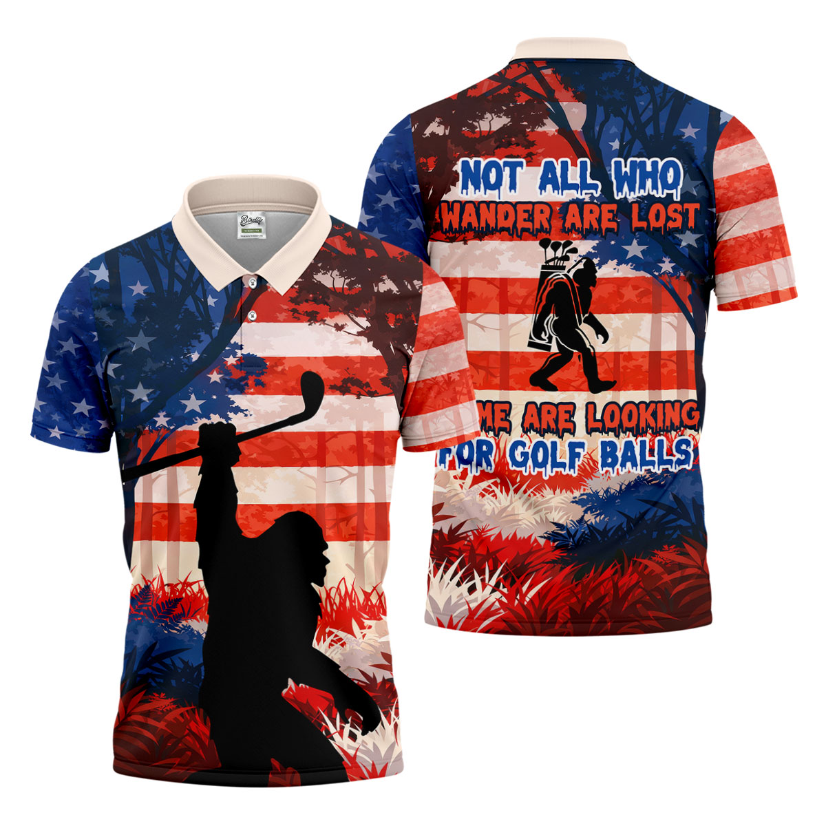 Not All Who Wander Are Lost Funny Bigfoot Golf Tops For Men, 250th Patriotic Golf Shirt, Polo Shirt Men