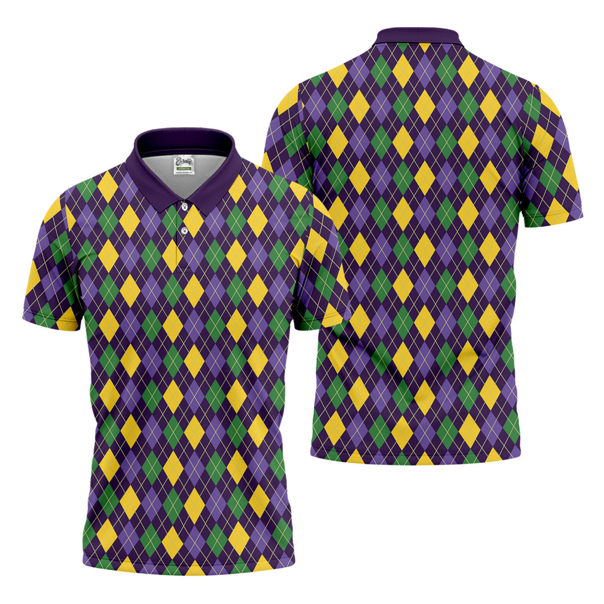 Green Purple Gold Argyle Pattern Mardi Gras Golf Shirt, Polo Shirt Men, Golf Shirts For Men