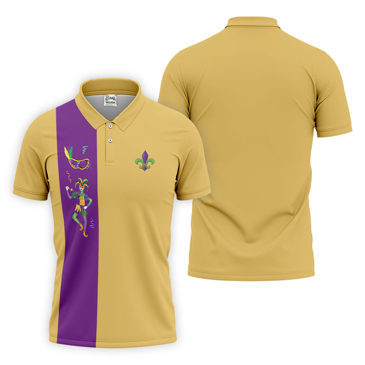 Mardi Gras Festival Jester Figure Fleur De Lis Symbol Yellow Golf Shirt, Polo ShirtFor Men, Golf Shirts For Men