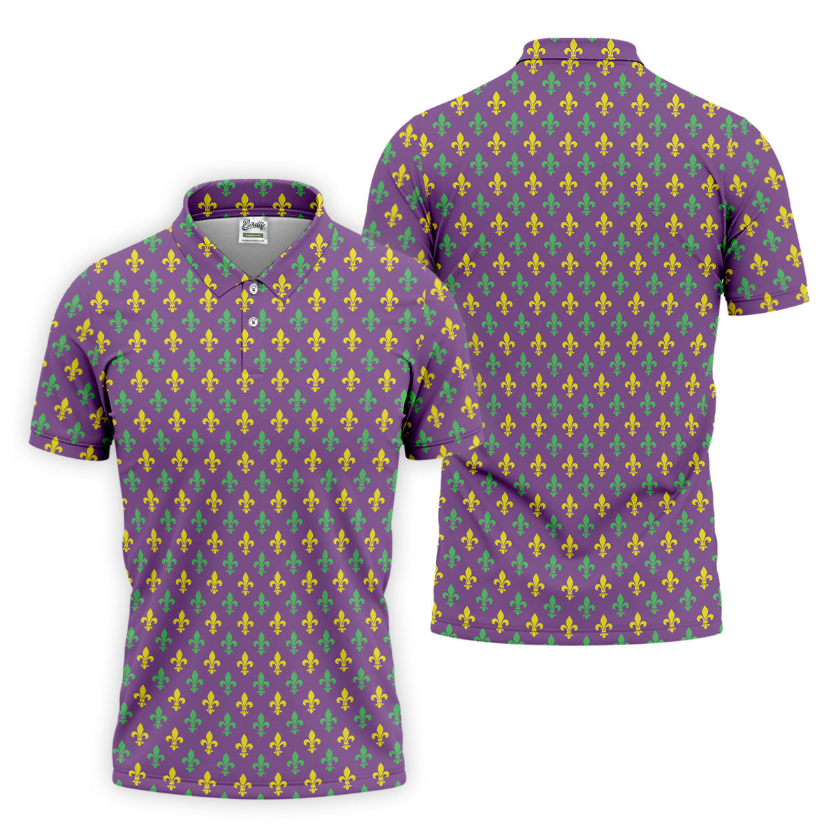 Mardi Gras Theme Green Purple Gold Fleur De Lis Pattern Golf Tops For Men, Golf Gift For Men