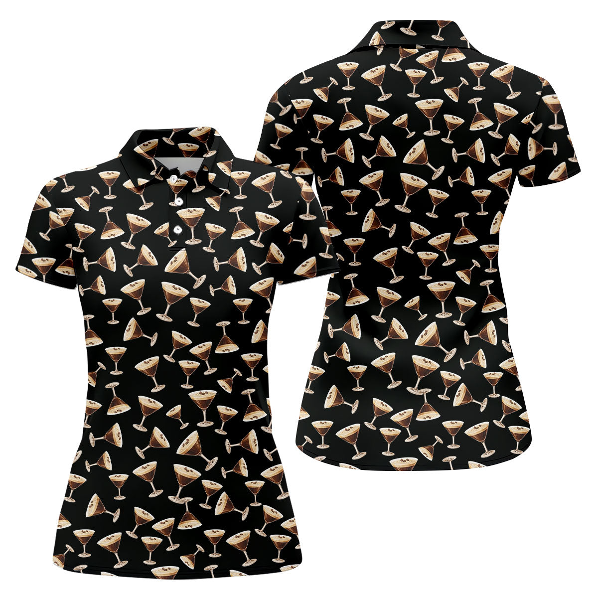 Espresso Martini Print Golf Shirt, Women's Golf Tops, Ladies Golf Shirts, Golf Shirt For Women
