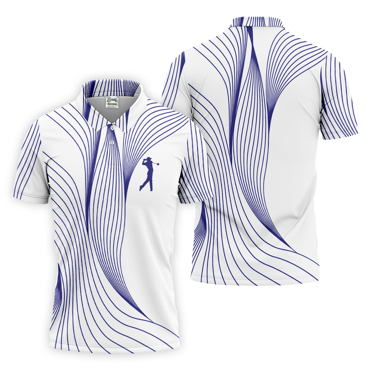Geometric Line Wavy Line Purple And White Golf Shirts For Men, Men's Golf Shirt, Polo Shirt Men