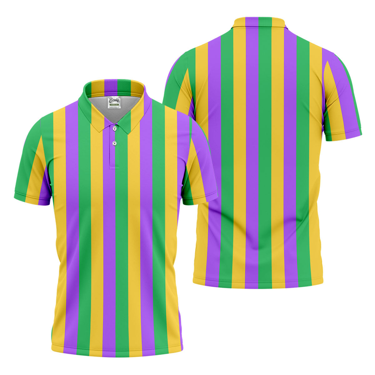Green Gold Purple Vertical Stripe Mardi Gras Golf Shirt, Polo ShirtFor Men, Golf Shirts For Men