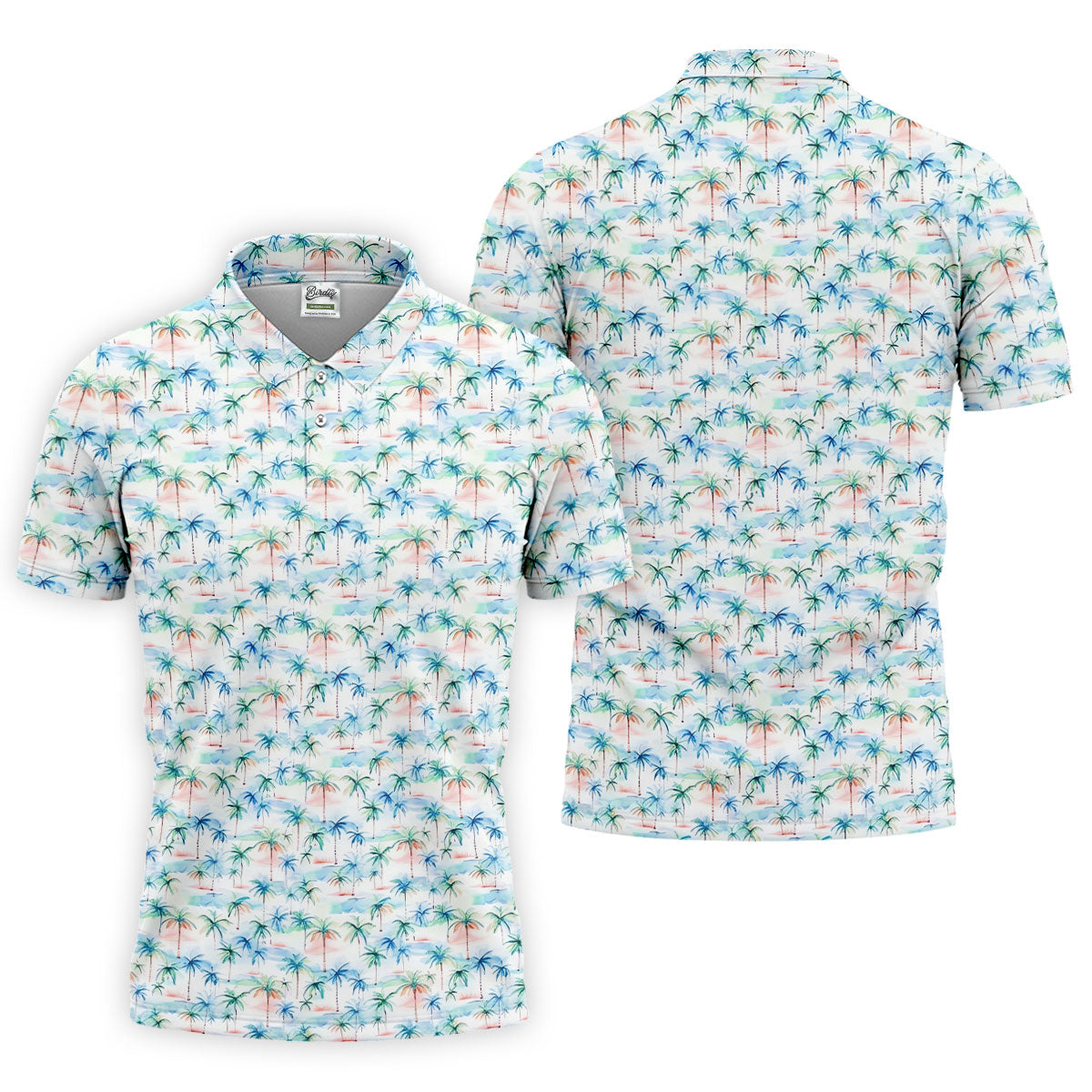 Watercolor Palm Tree Hawaiian Golf Shirt, Summer Vibe Men's Golf Shirt, Polo Shirts For Men