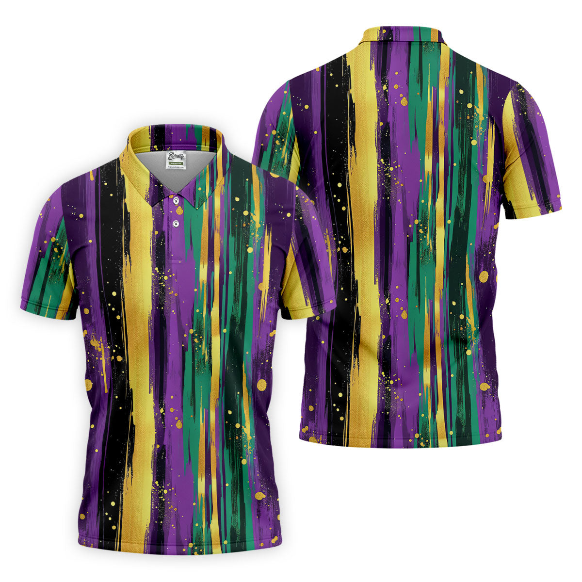 Green Purple Gold Splatter Effect Mardi Gras Golf Shirt, Polo ShirtFor Men, Golf Shirts For Men