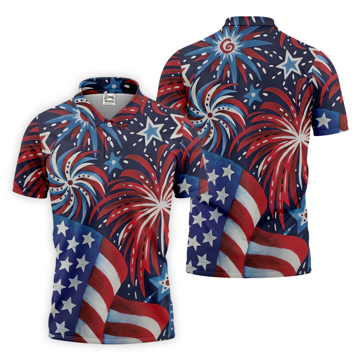 American Flag Pattern Red White Blue 250th Anniversary Patriotic Golf Shirt, Golf Shirts For Men