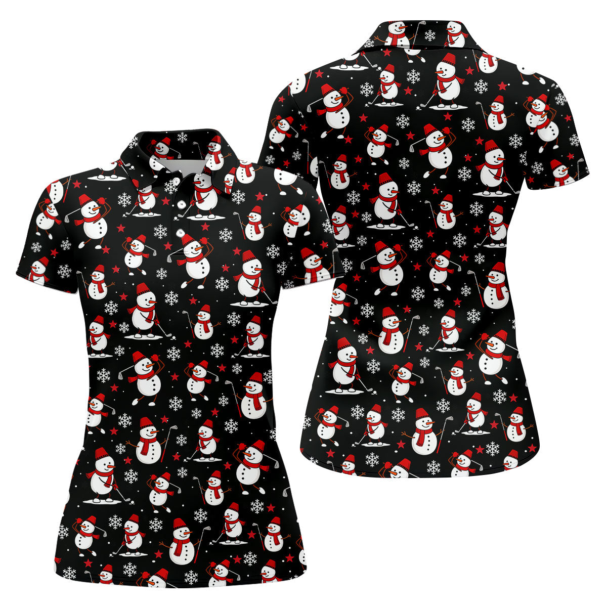 Cute Snowman Golf Pose Black Golf Shirt, Christmas Golf Shirt, Ladies Golf Shirts, Golf Gifts For Women