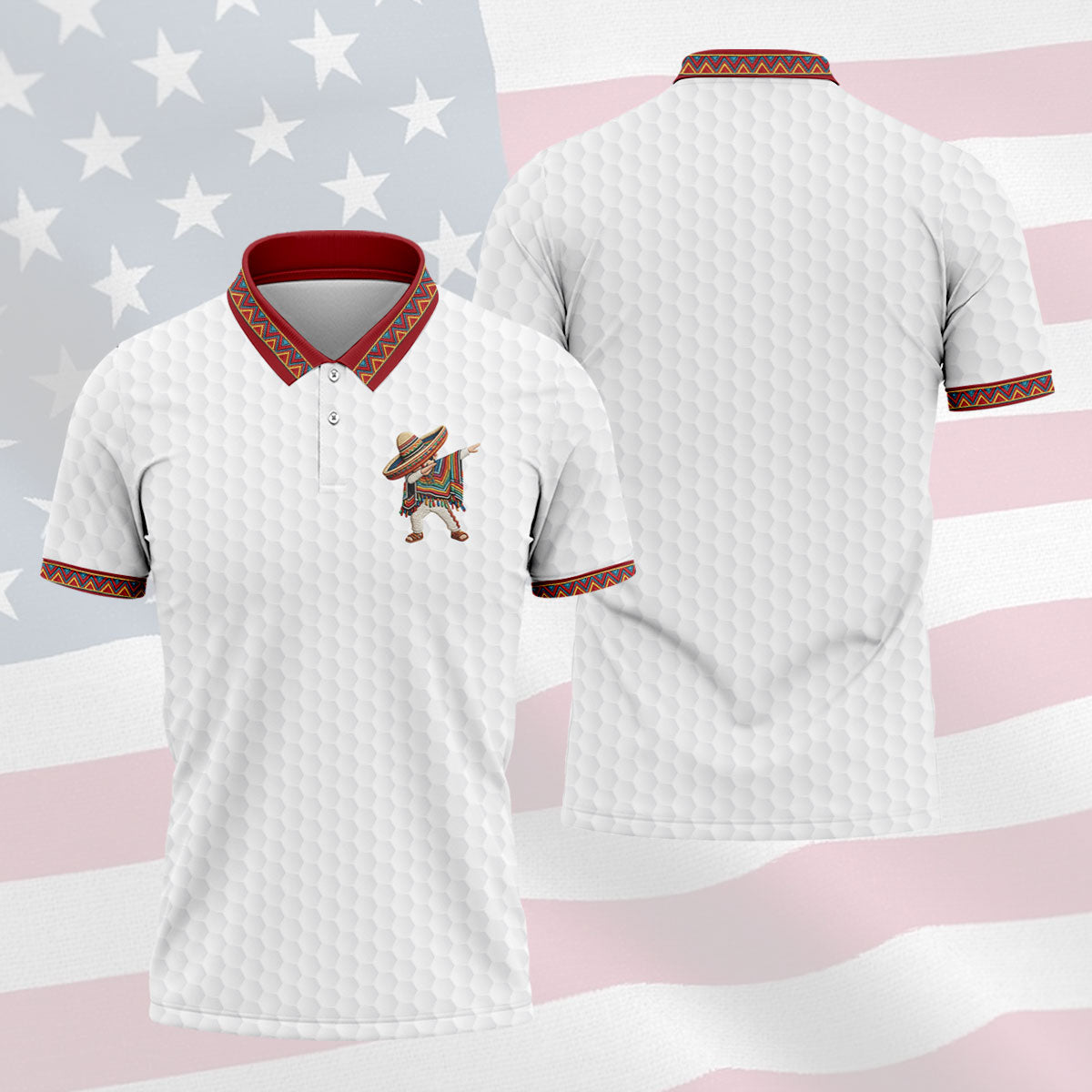 Cinco De Mayo Celebration Golf Ball Pattern White Golf Shirt, Polo Shirtor Men
