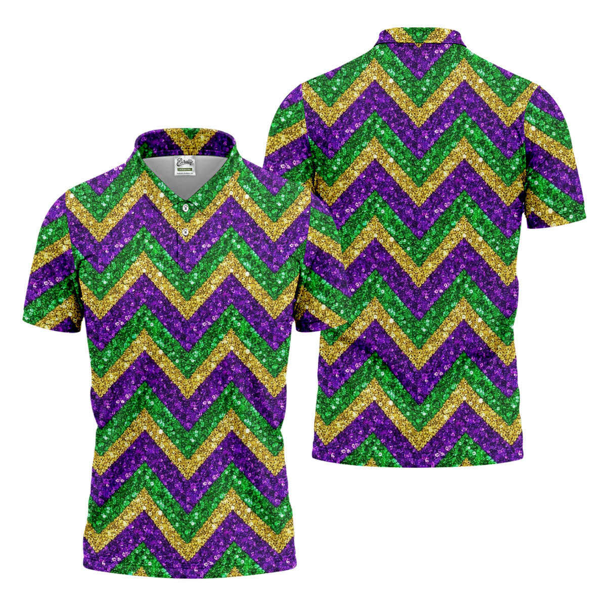 Mardi Gras Purple Gold Green Zigzag Pattern Glitter Print Golf Tops For Men, Polo ShirtFor Men, Golf Shirts For Men