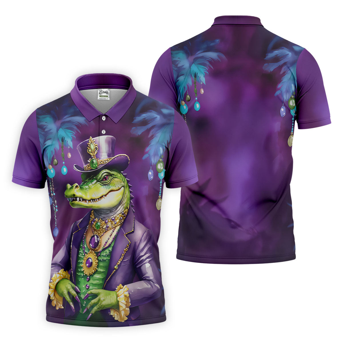 Mardi Gras Alligator Purple Golf Shirt, Men's Funny Golf Shirts, Polo ShirtFor Men, Golf Shirts For Men