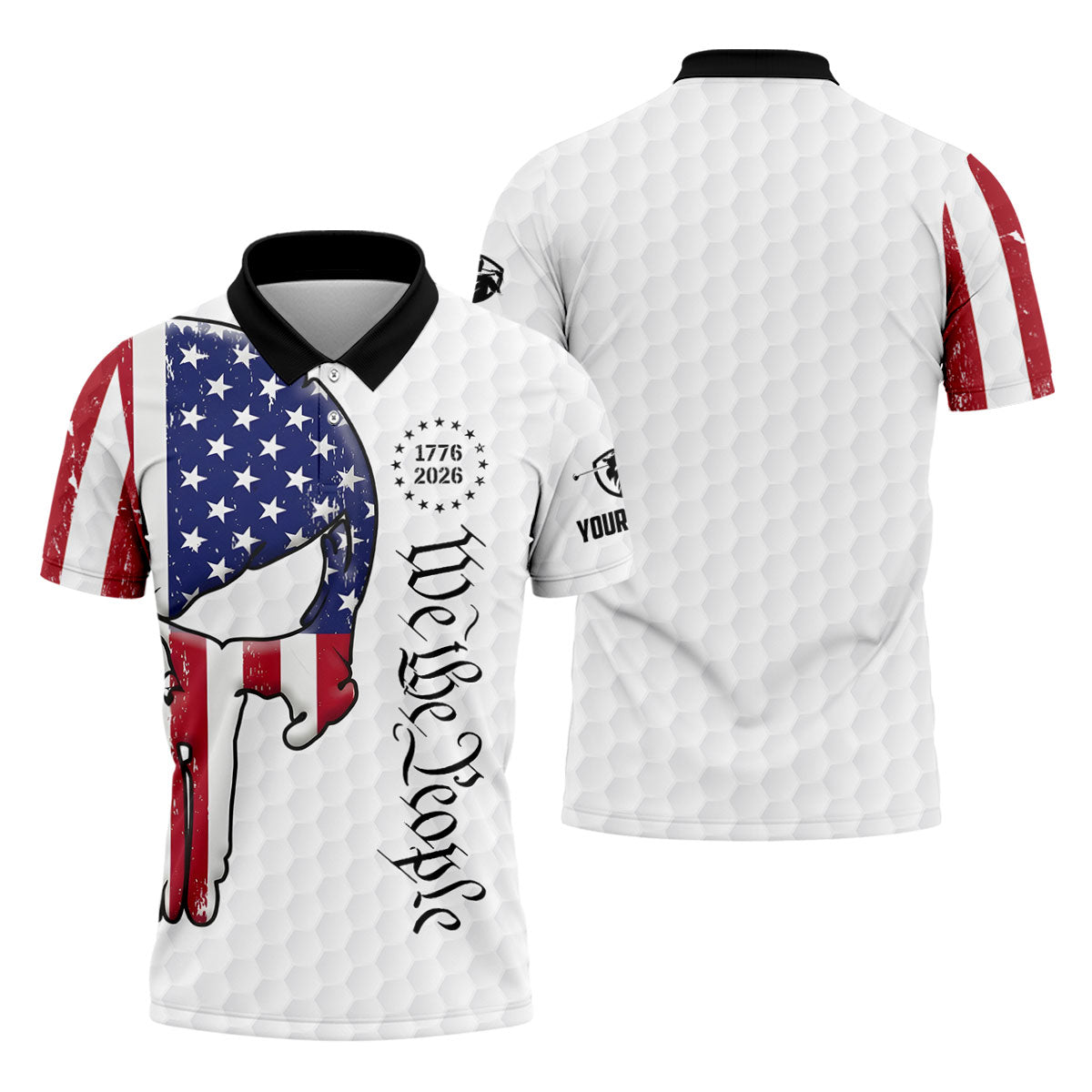 We The People 250 Celebration US Flag Pattern Skull Golf Shirt, Patriotic 4th Of July Golf Shirts For Men
