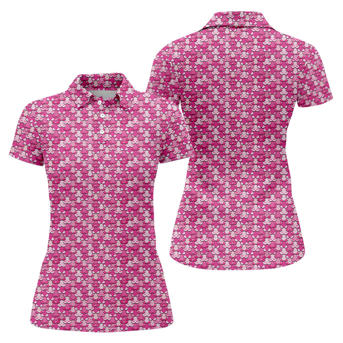 Naughty Fun XOXO Pink Women's Golf Tops, Valentines Golf Gift, Ladies Golf Polos, Golf Gifts For Women