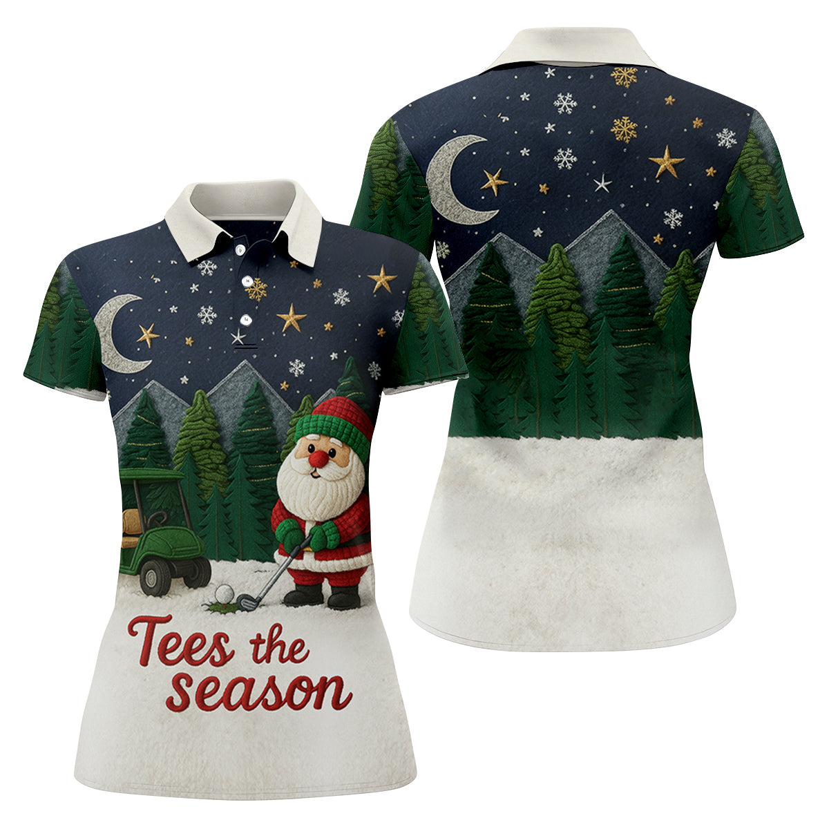 Santa Golfing Tees The Season Night Theme Christmas Golf Shirt, Women's Golf Tops, Ladies Golf Shirts