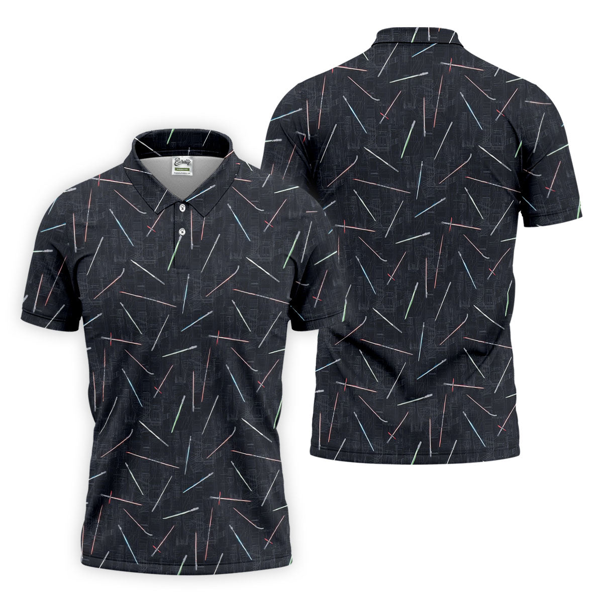 Minimalist Neon Lightsaber Pattern Golf Shirt, Mens Polo Shirts, Golf Shirts For Men