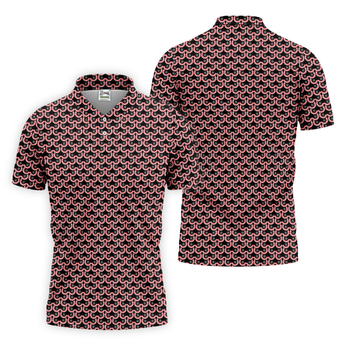 Christmas Snowflake Candy Cane Golf Shirt, Fun Golf Shirts For Men, Golfing Apparel, Golf Shirts For Men