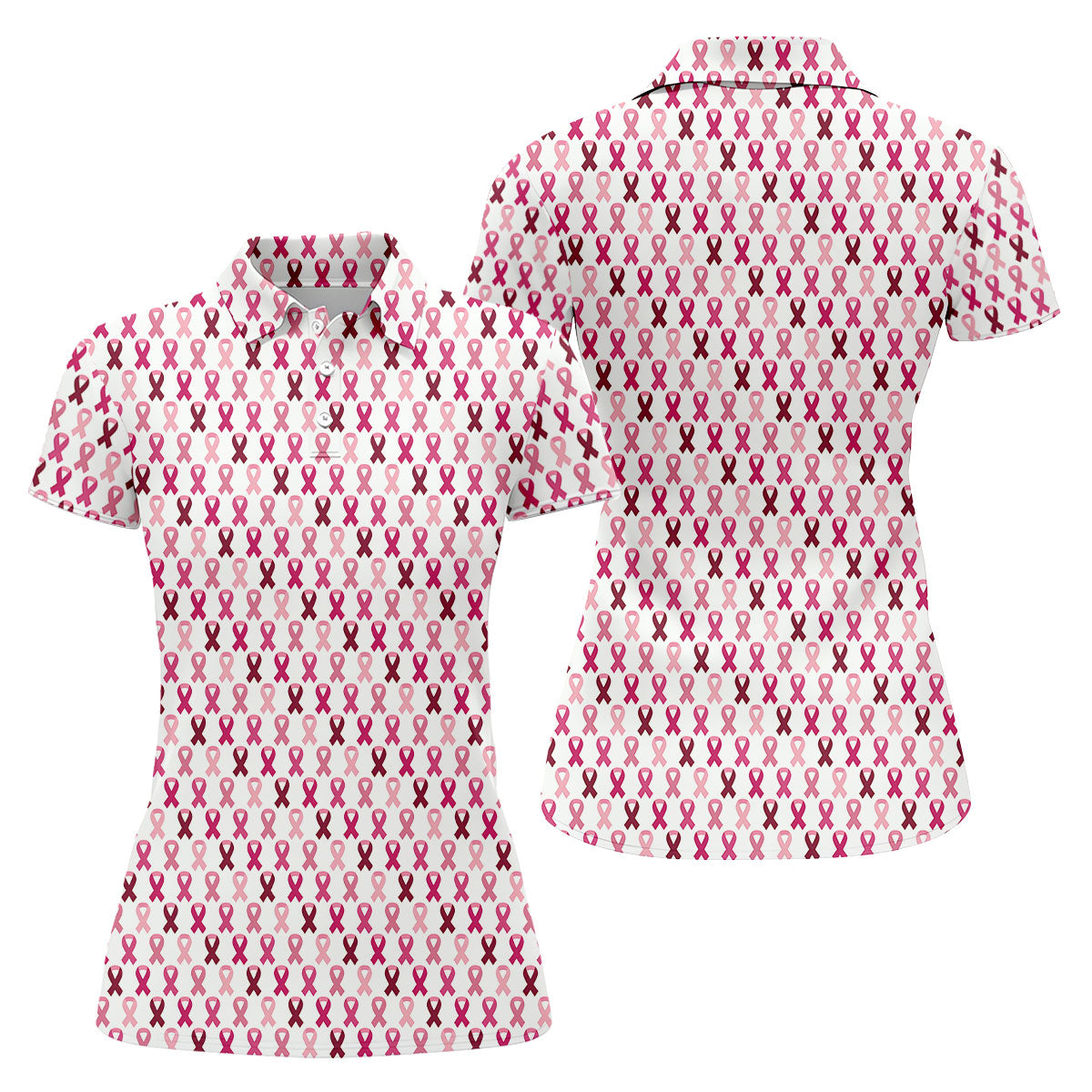 Pink Ribbon Women's Golf Shirt, Pink Golf Shirt Women, Breast Cancer Golf Shirt, Breast Cancer Awareness Shirt