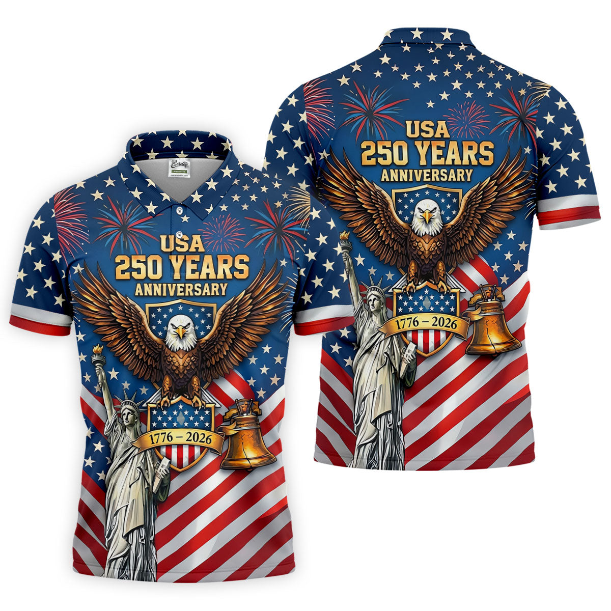 USA 250 Years Stars And Stripes Bald Eagle Golf Shirt, Patriotic 4th Of July Golf Shirts For Men