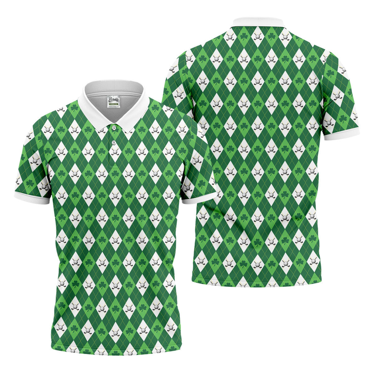 St Patrick's Day Shamrock Argyle Pattern Green And White Argyle Golf Shirt, Polo ShirtFor Men, Golf Shirts For Men