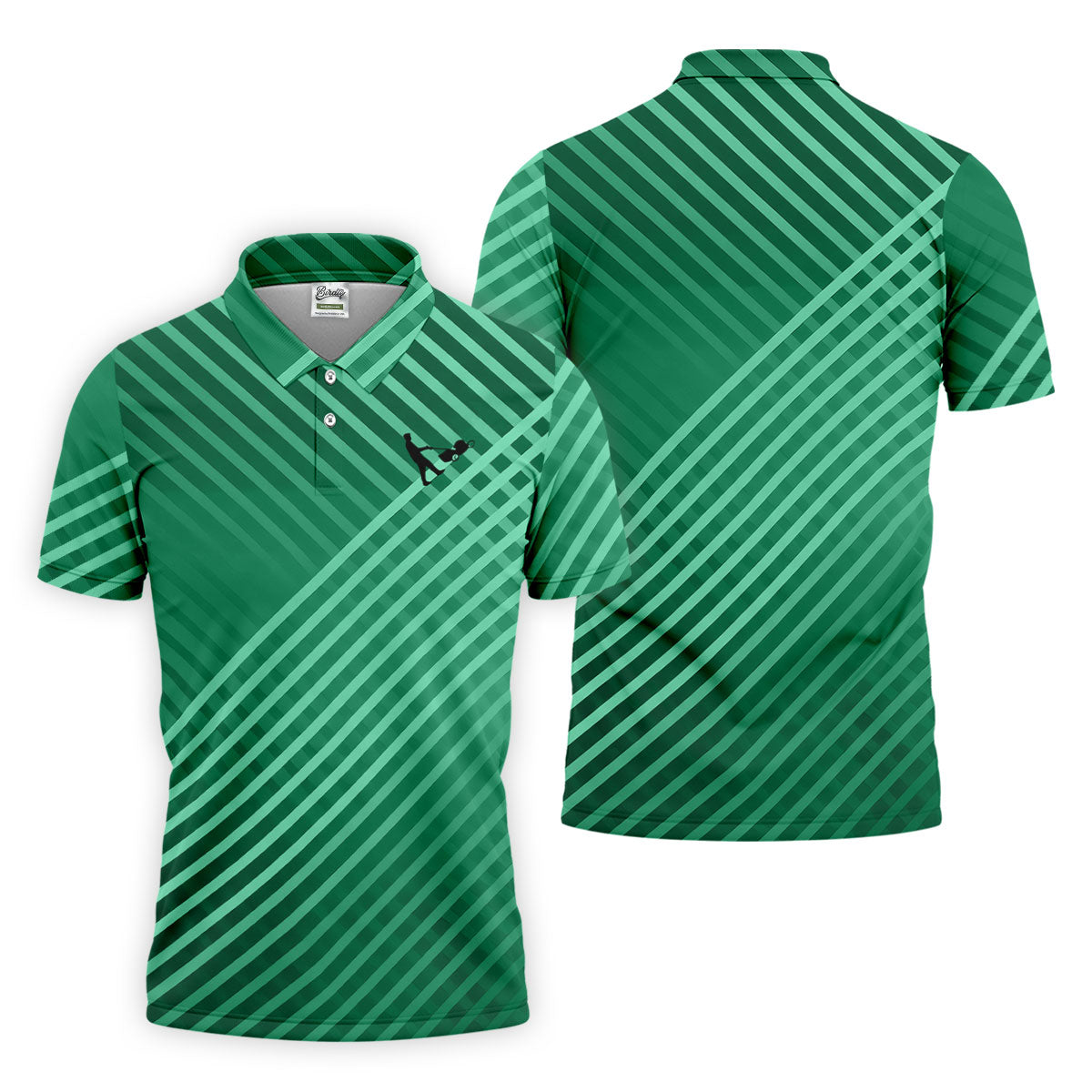 Green And White Striped Pattern Golf Tops For Men, Performance Golf Shirt, Polo Shirt Men
