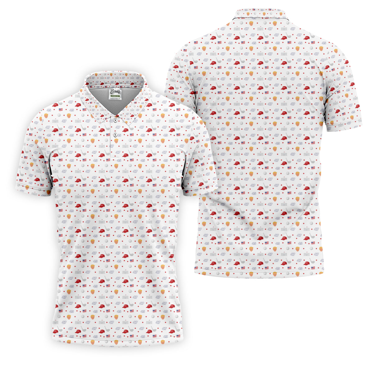45 47 US Flag Pattern White Golf Shirt, Funny Golf Shirt, Golf Shirts For Men, Golf Gift For Men